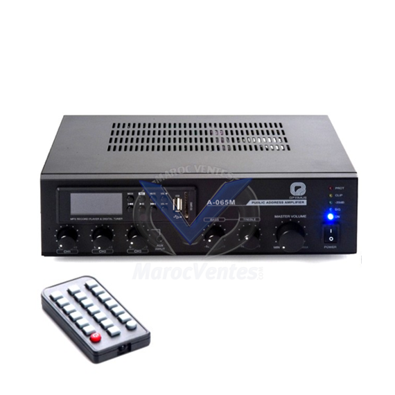 Amplificateur de 65 W RMS (100 V). MP3/USB/SD/FM. Enregistrement A-065M